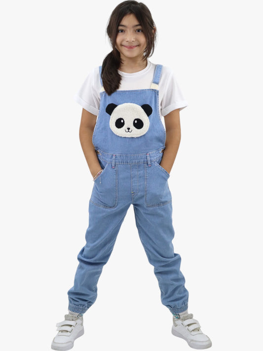 Overol denim con diseño de panda