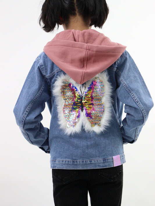 Chamarra edición especial con lentejuela reversible de mariposa