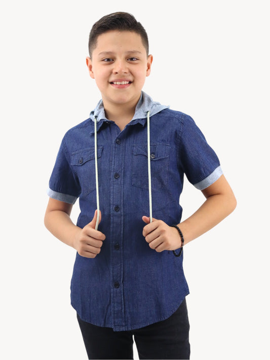 Camisa con capucha azul oscuro
