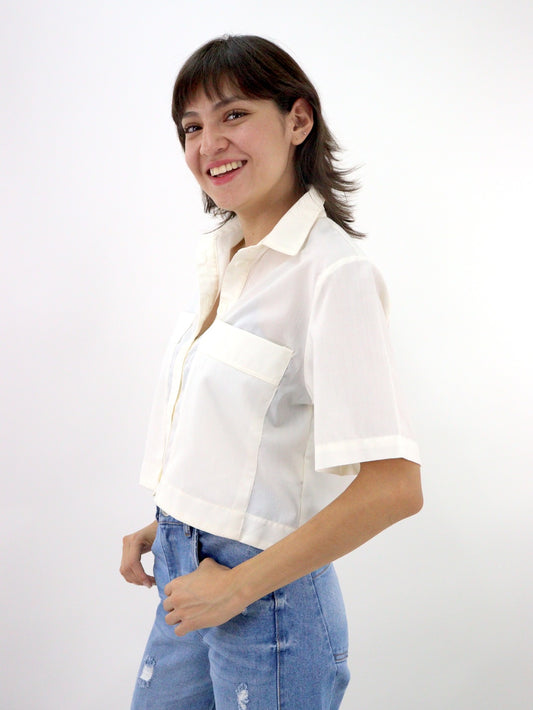 Blusa manga corta de color hueso