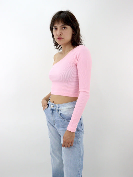 Blusa licra 1 manga de color rosa