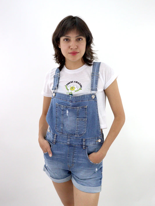 Short/peto de color azul medio con destrucción