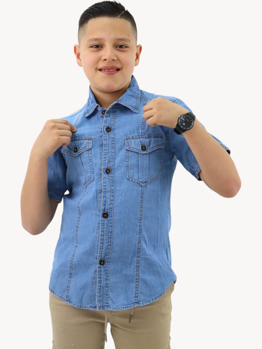 Camisa denim azul medio