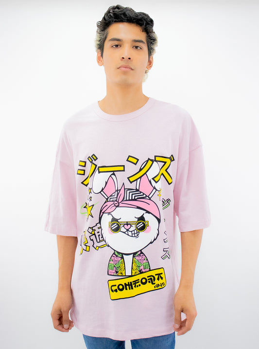 Playera mid size manga corta de color rosa