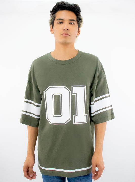 Playera mid size manga corta de color verde militar