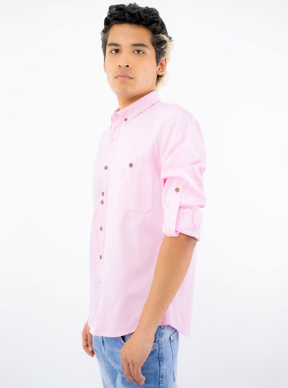 Camisa manga larga con botones y bolsillo color rosa