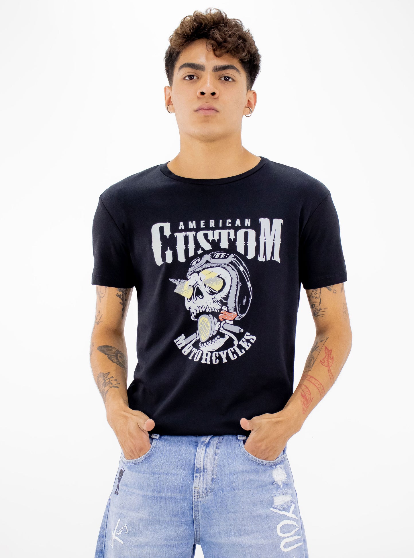 Playera manga corta con estampado american custom