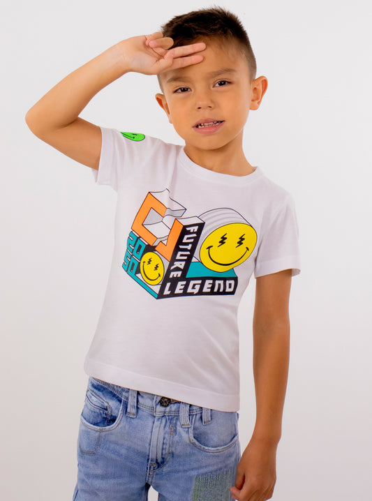 Playera smiley de color blanco