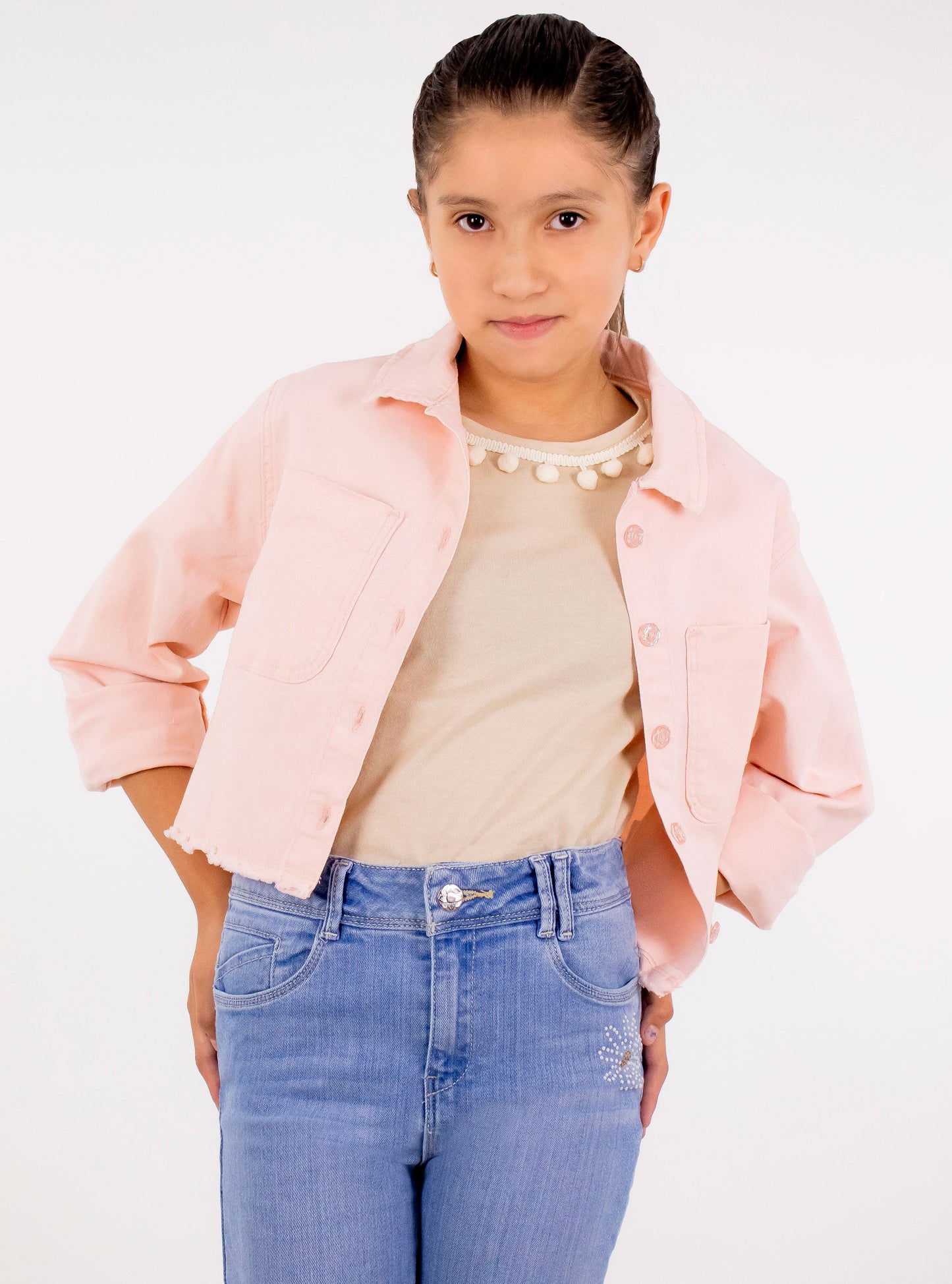 Sobrecamisa crop de color rosa