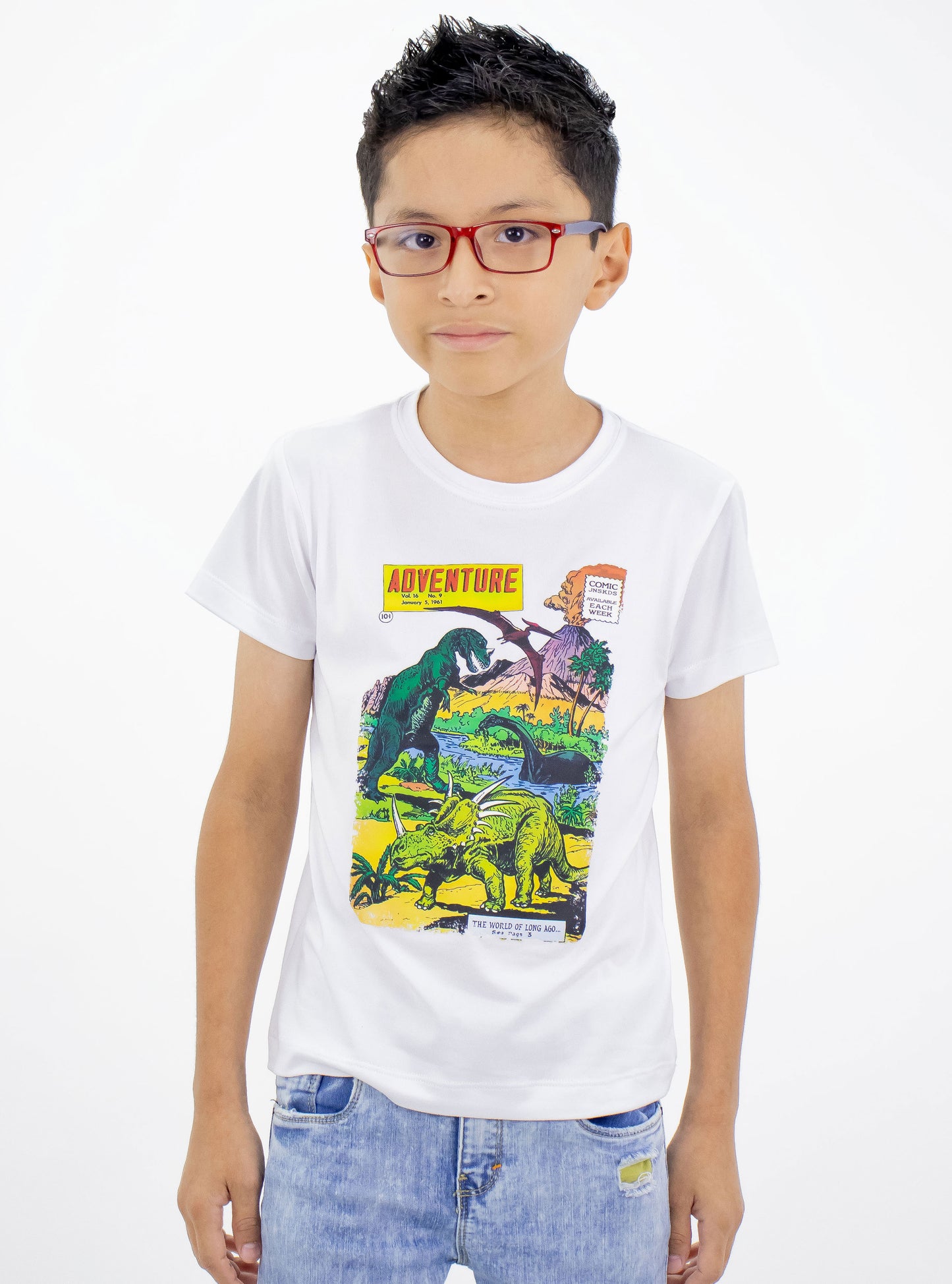 Playera manga corta de color blanco con print de dinosaurio