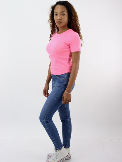 Jeans skinny tiro alto de color azul medio