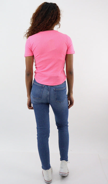 Jeans skinny tiro alto de color azul medio