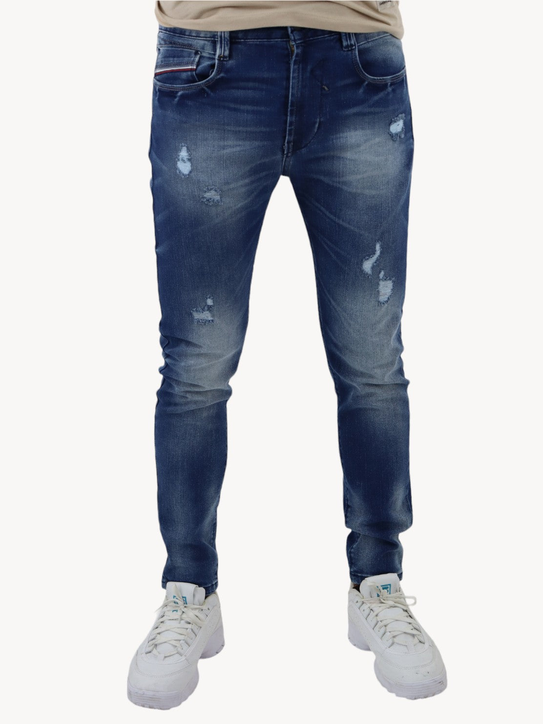 Jeans skinny de color azul oscuro con destrucción (NUEVA TEMPORADA)