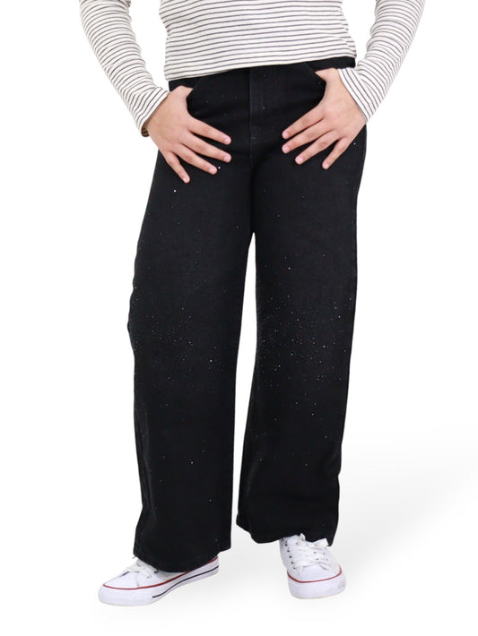 Jeans Wide Leg Con Pedrería