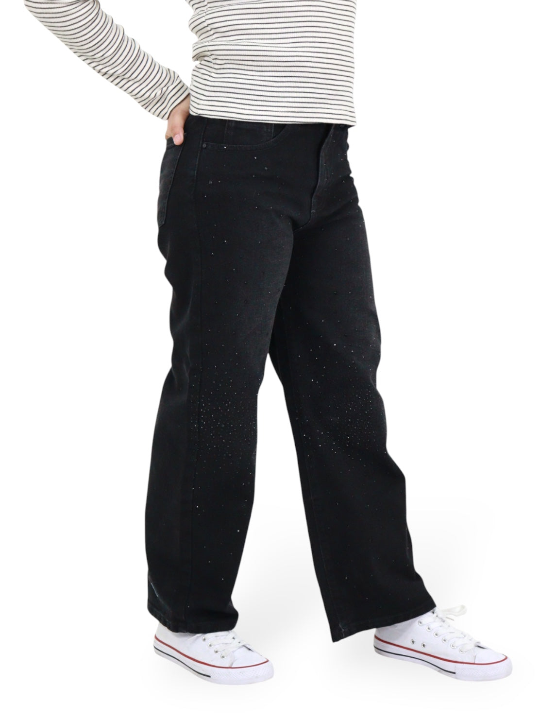 Jeans Wide Leg Con Pedrería