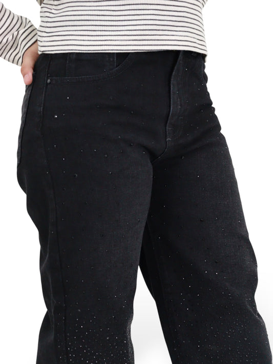 Jeans Wide Leg Con Pedrería
