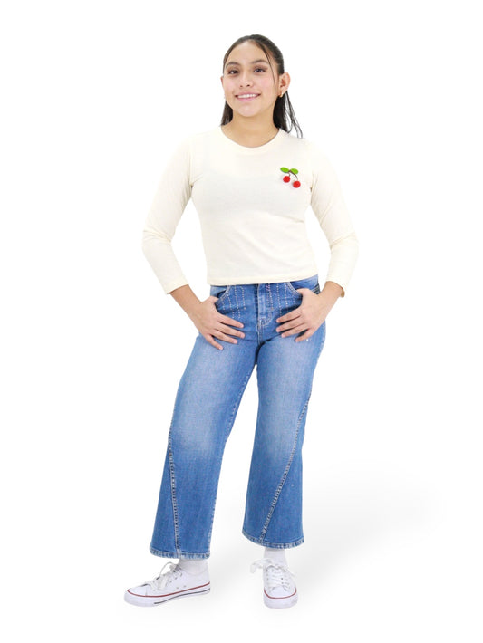 Jeans Wide Leg Con Pedrería