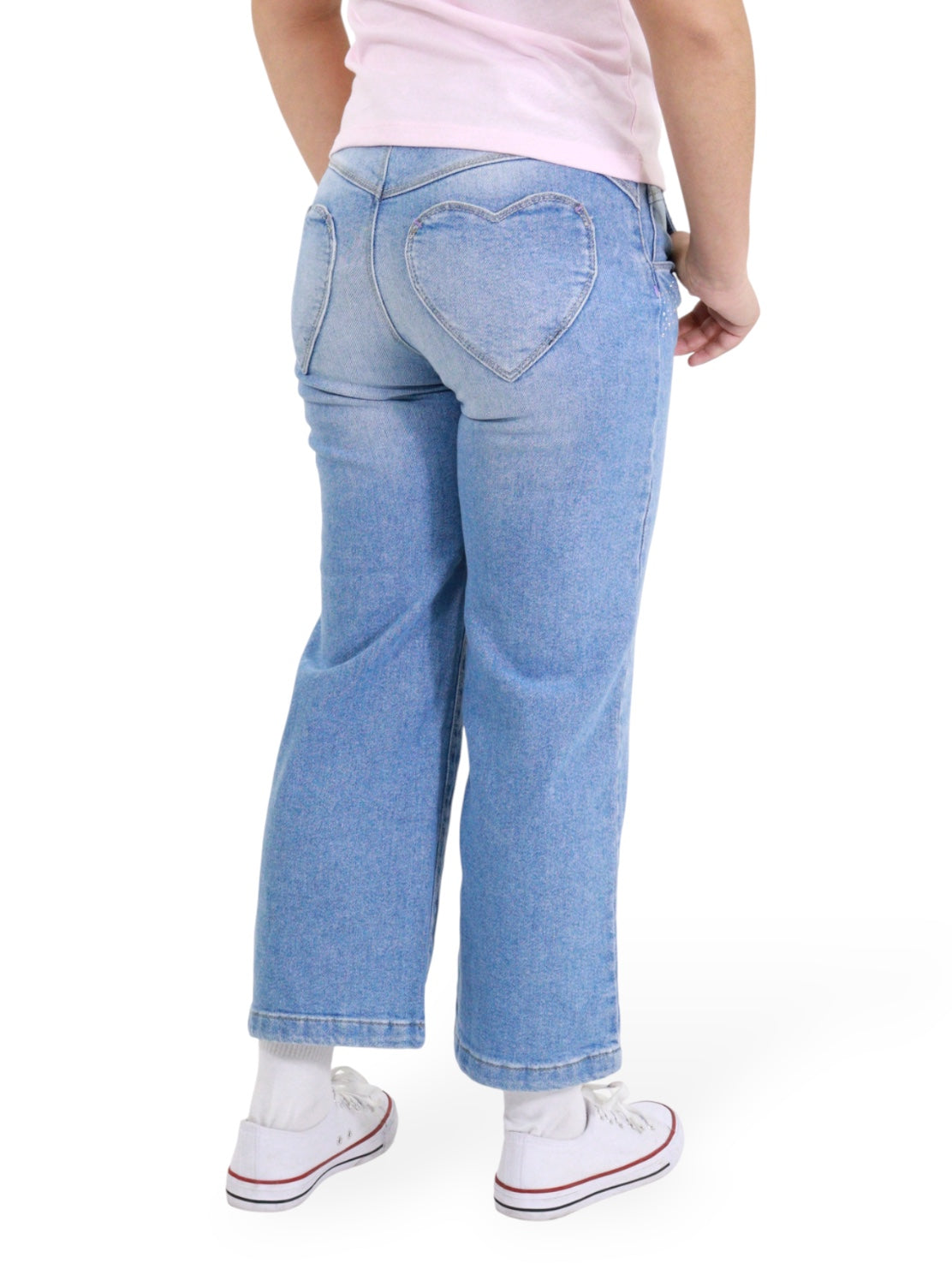 Jeans Wide Leg Con Pedrería