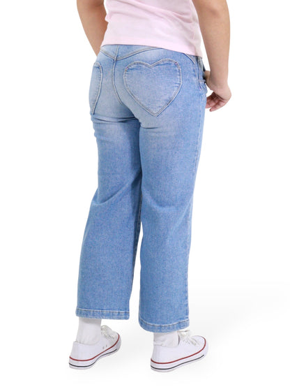 Jeans Wide Leg Con Pedrería