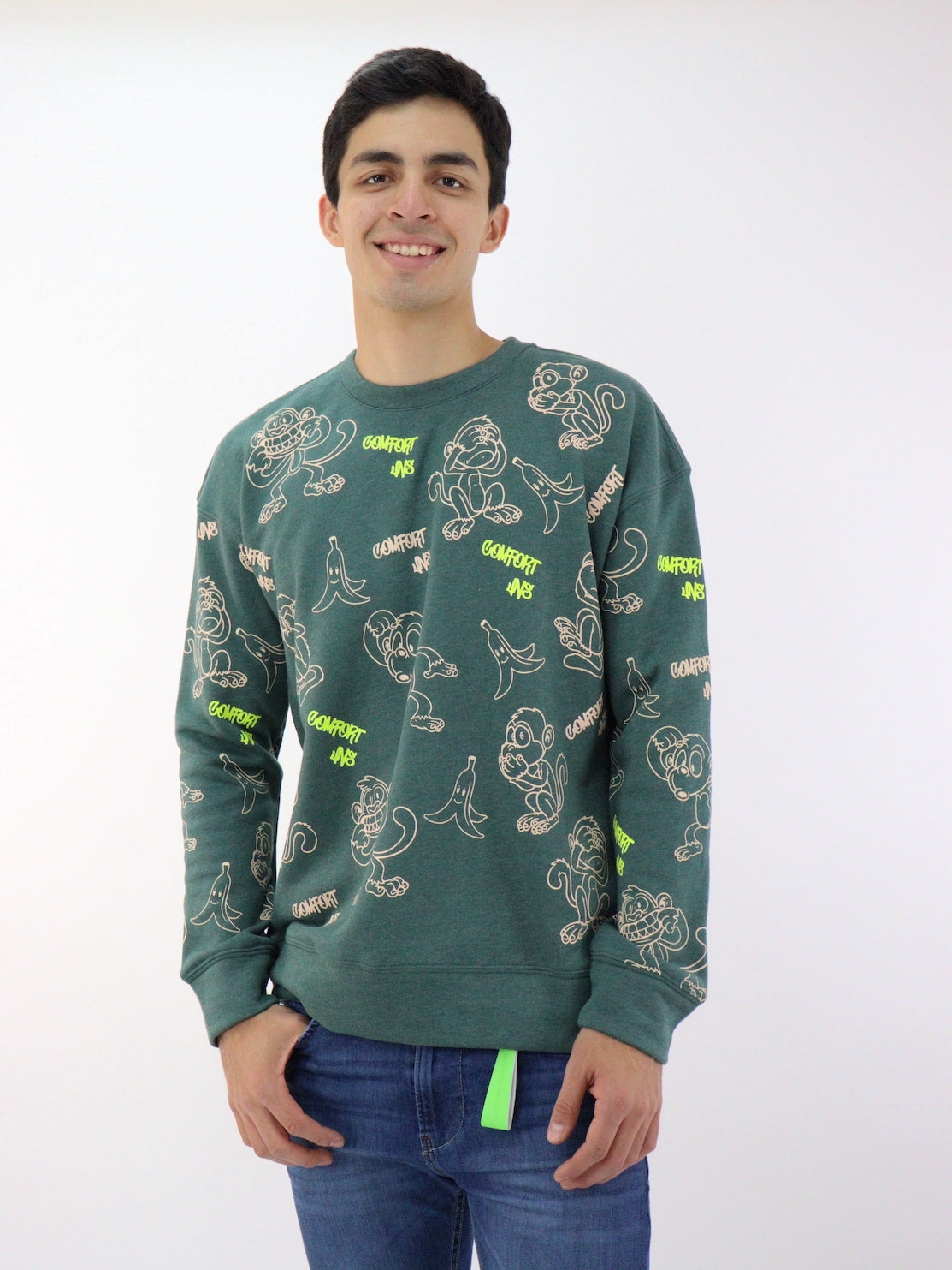 Sudadera de color verde militar con print monkey´s