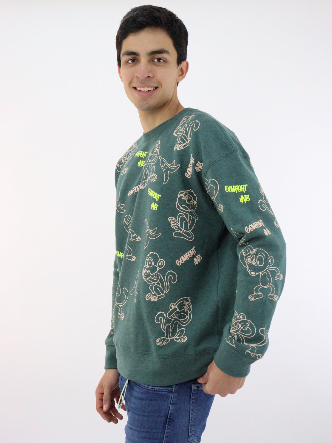 Sudadera de color verde militar con print monkey´s