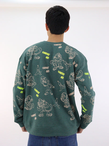 Sudadera de color verde militar con print monkey´s