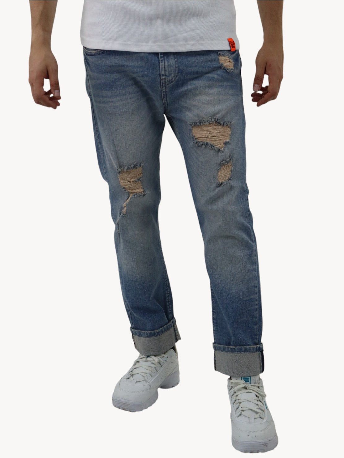 Jeans slim azul deslavado con destrucción ( NUEVA TEMPORADA)