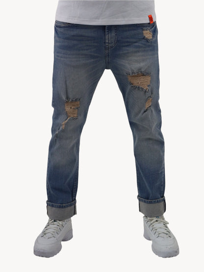 Jeans slim azul deslavado con destrucción ( NUEVA TEMPORADA)