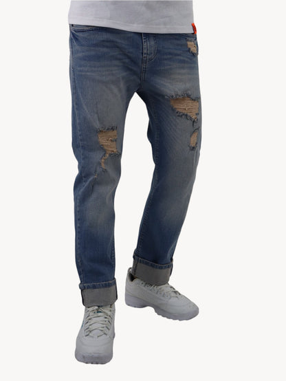 Jeans slim azul deslavado con destrucción ( NUEVA TEMPORADA)