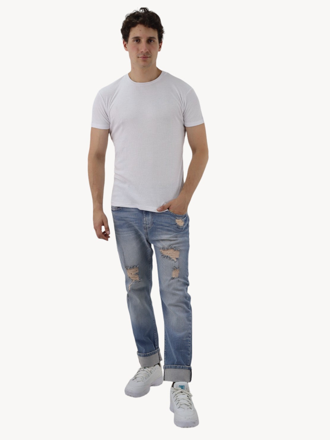 Jeans slim azul deslavado con destrucción ( NUEVA TEMPORADA)