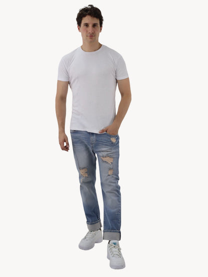 Jeans slim azul deslavado con destrucción ( NUEVA TEMPORADA)