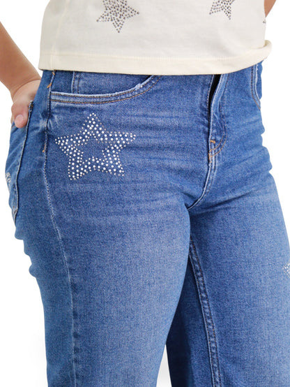 Jeans Wide Leg Con Pedrería