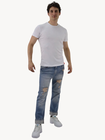 Jeans slim azul deslavado con destrucción ( NUEVA TEMPORADA)