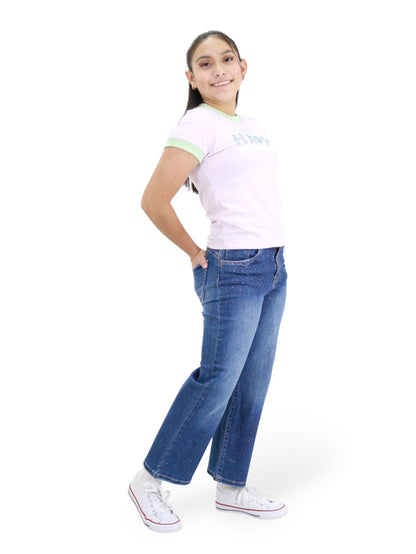 Jeans Wide Con Pedrería