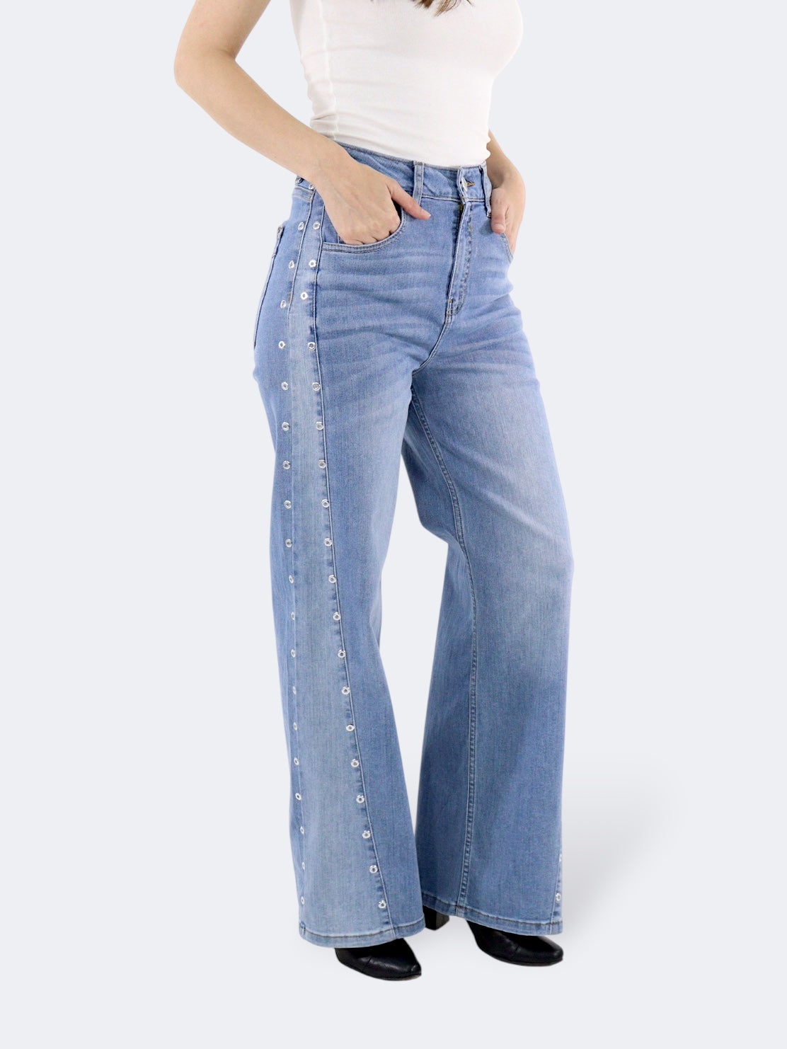 Jeans Wid Leg-Tiro Alto