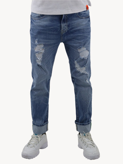 Jeans slim azul deslavado con destrucción (NUEVA TEMPORADA)