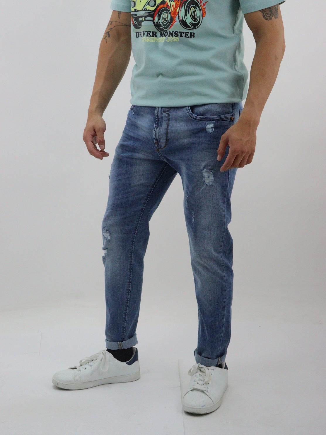 Jeans skinny de color azul medio con destrucción (NUEVA TEMPORADA)