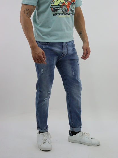 Jeans skinny de color azul medio con destrucción (NUEVA TEMPORADA)