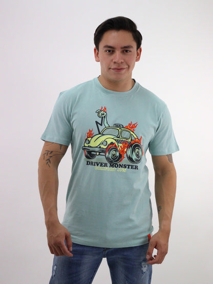 Playera color verde con gráfico de coche (NUEVA TEMPORADA)