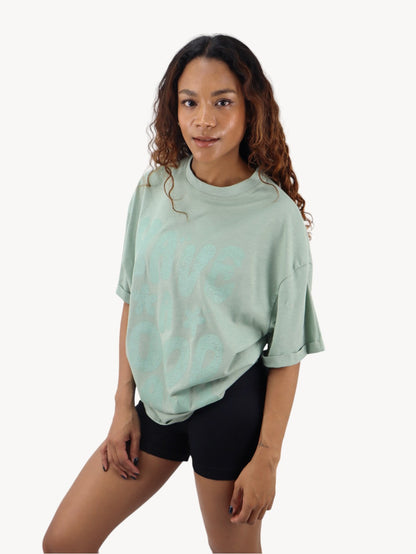 Playera oversize de color verde con estampado (NUEVA TEMPORADA)