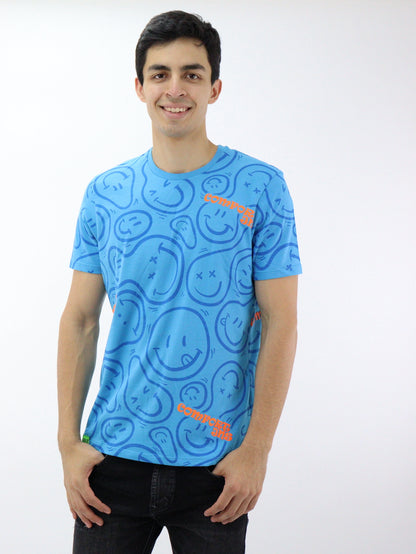 Playera smiley manga corta de color azul (NUEVA TEMPORADA)