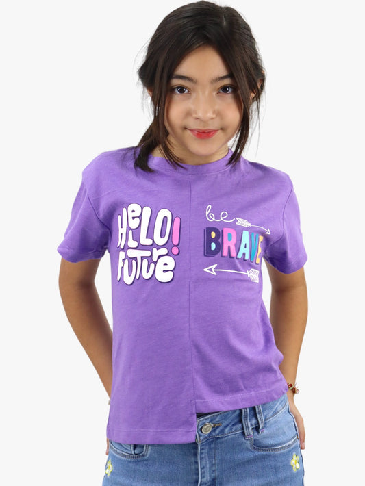 Playera manga corta de color morado con estampado (NUEVA TEMPORDA)