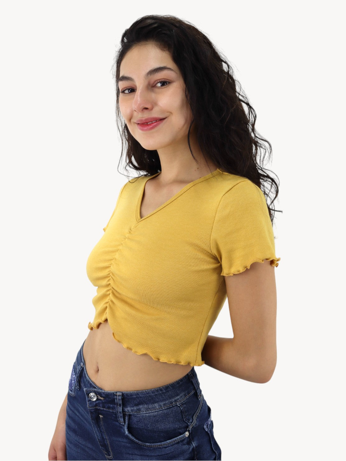 Playera fruncida de color amarillo mostaza (NUEVA TEMPORADA)