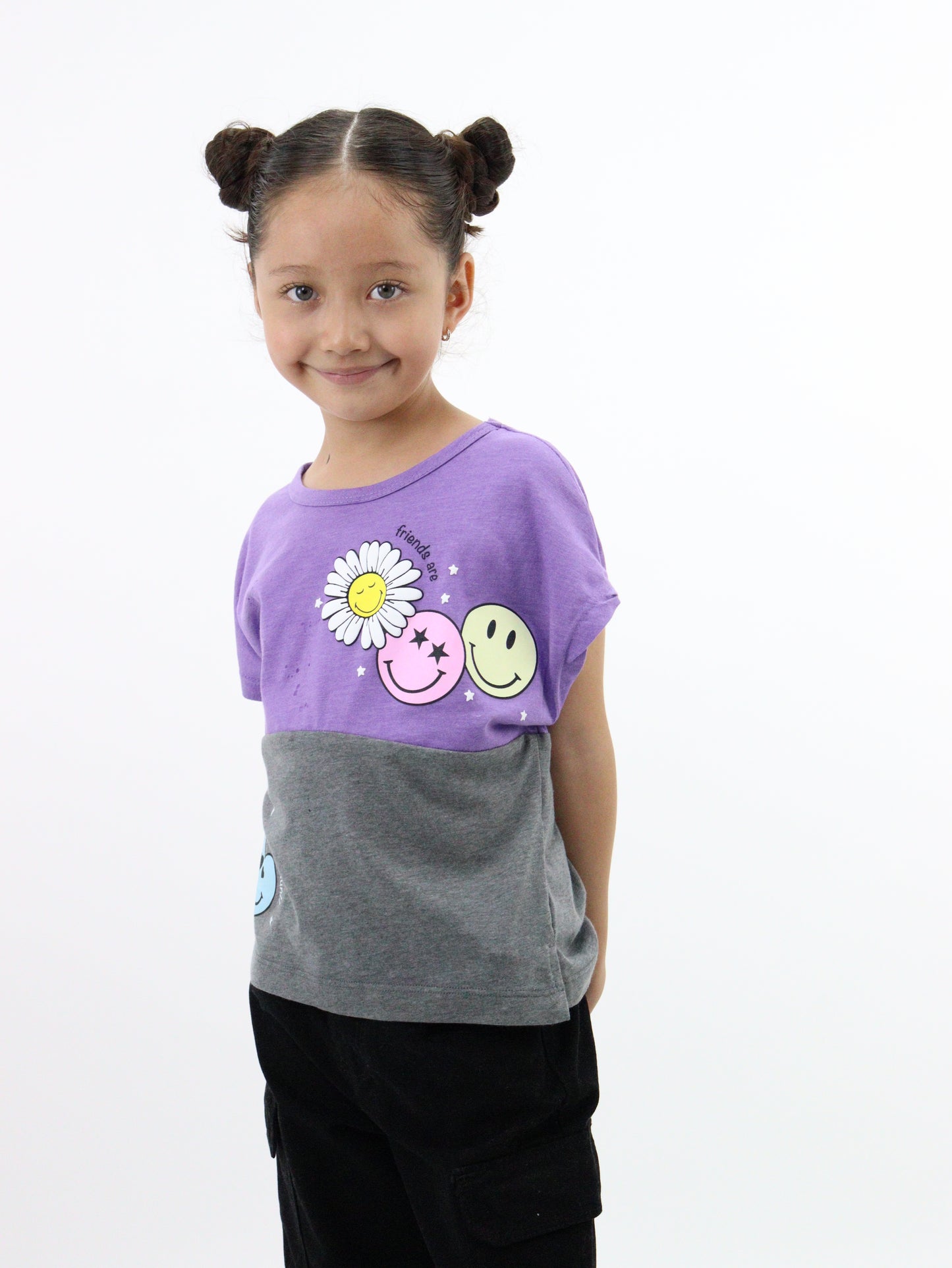 Playera smiley manga corta bicolor