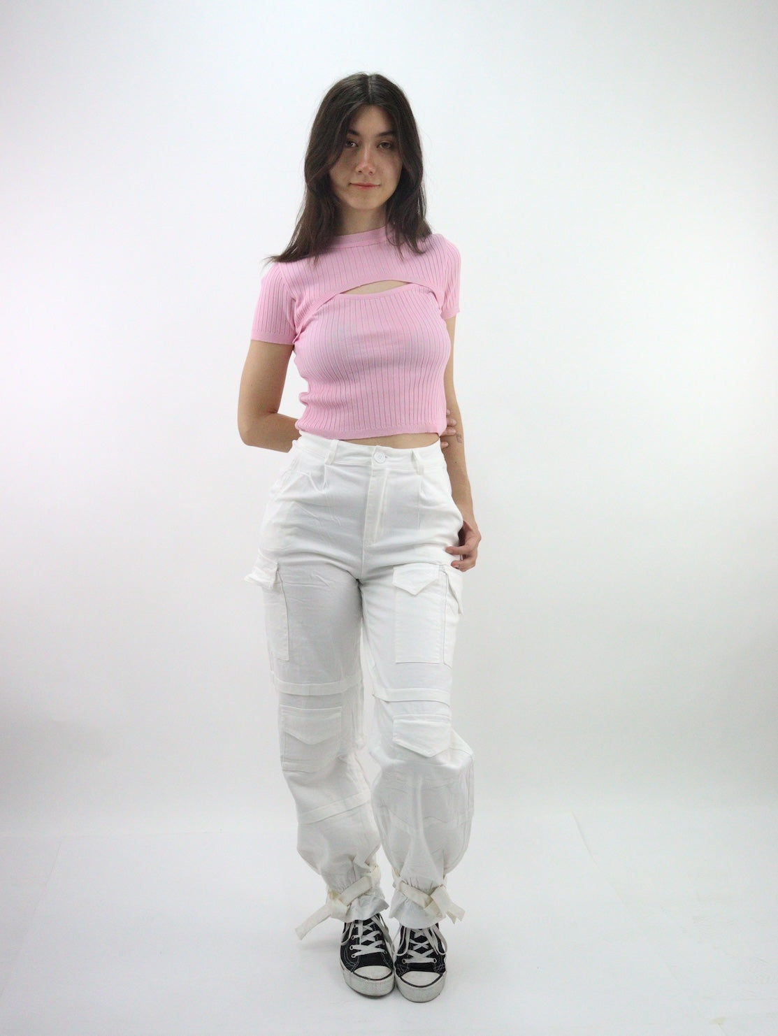 Pantalón cargo de tela stretch color blanco (NUEVA TEMPORADA)