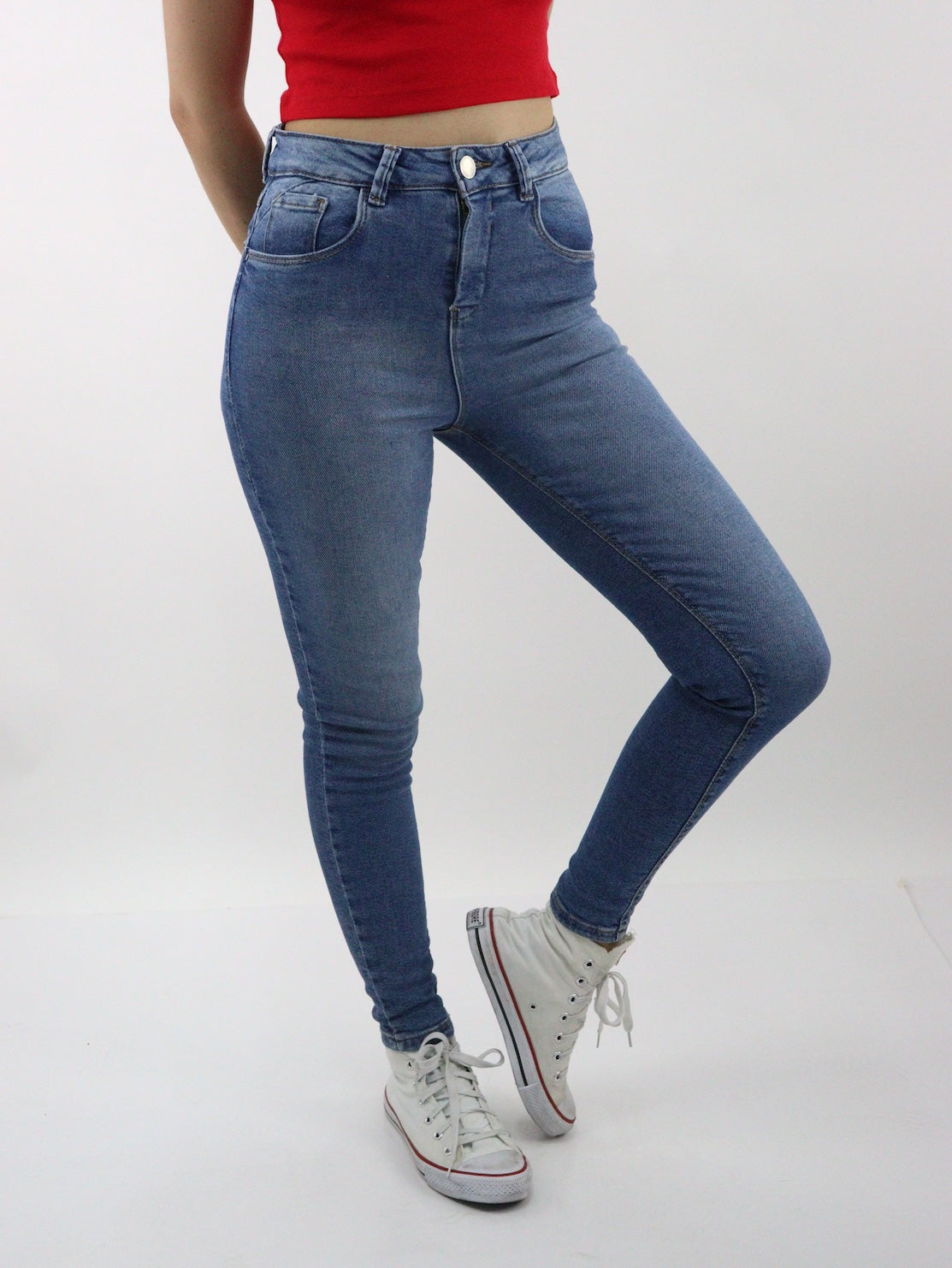 Jeans skinny tiro alto de color azul medio (NUEVA TEMPORADA)