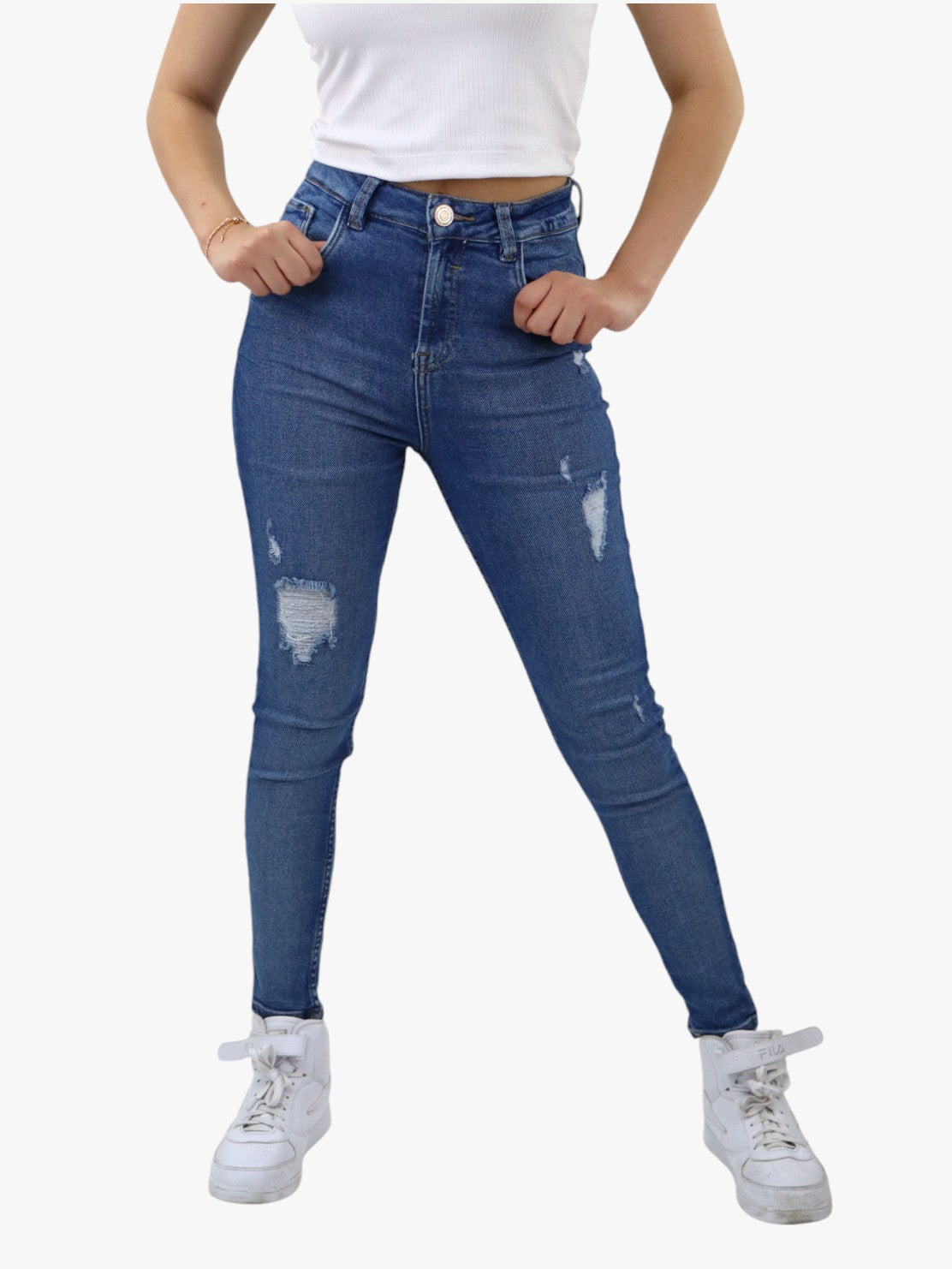 Jeans skinny tiro alto con destrucción (NUEVA TEMPORADA)