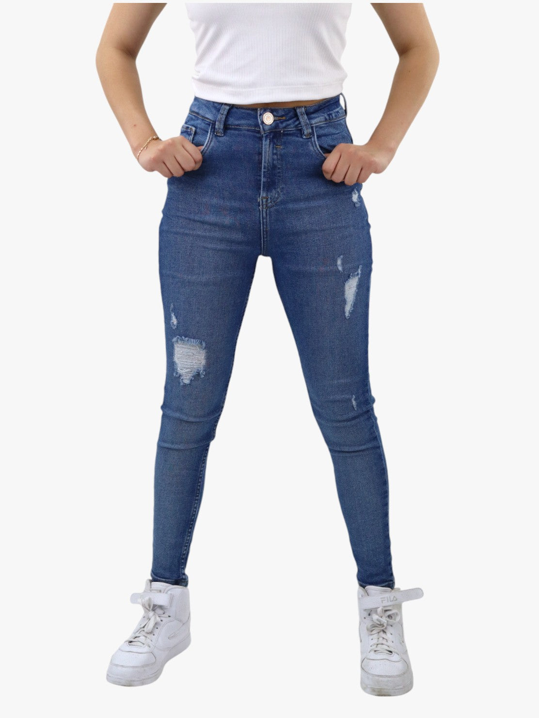 Jeans skinny tiro alto con destrucción (NUEVA TEMPORADA)