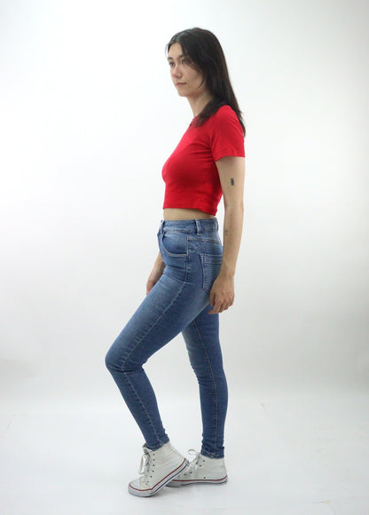 Jeans skinny tiro alto de color azul medio (NUEVA TEMPORADA)