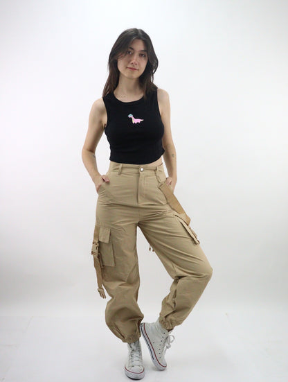 Pantalón cargo de color beige con cintas de broche (NUEVA TEMPORADA)